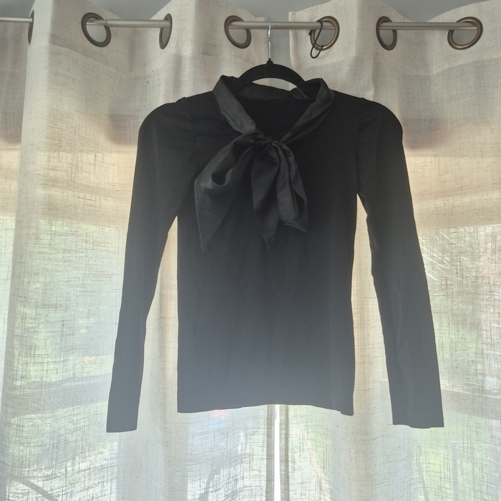 Elegant Black Bow-Tie Women's Top